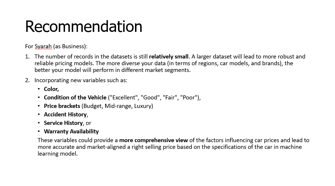 Car Price Prediction Model for Syarah